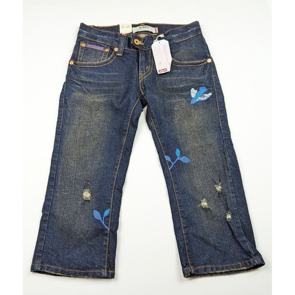 Vintage Y2K Levi's Cropped Jeans Re-Issued Embroidered Juniors Size 7 New